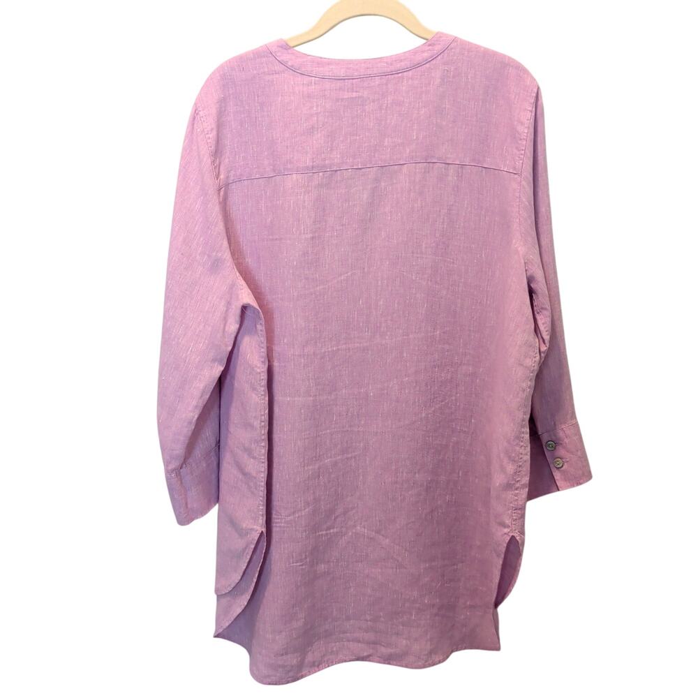 Chicos Sz 2 (US 12) Purple 100% Linen Popover Tunic V Neckline Lagenlook - Picture 5 of 6